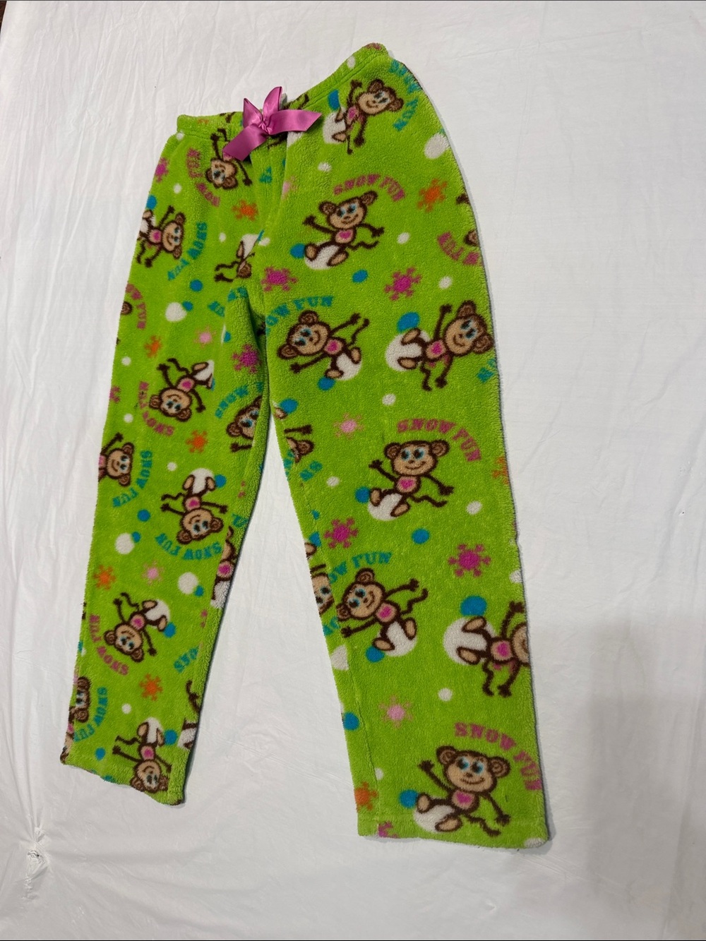 Girls Green Monkey Print Pajama Pants “snow fun”